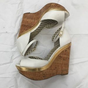 White peep toe wedges